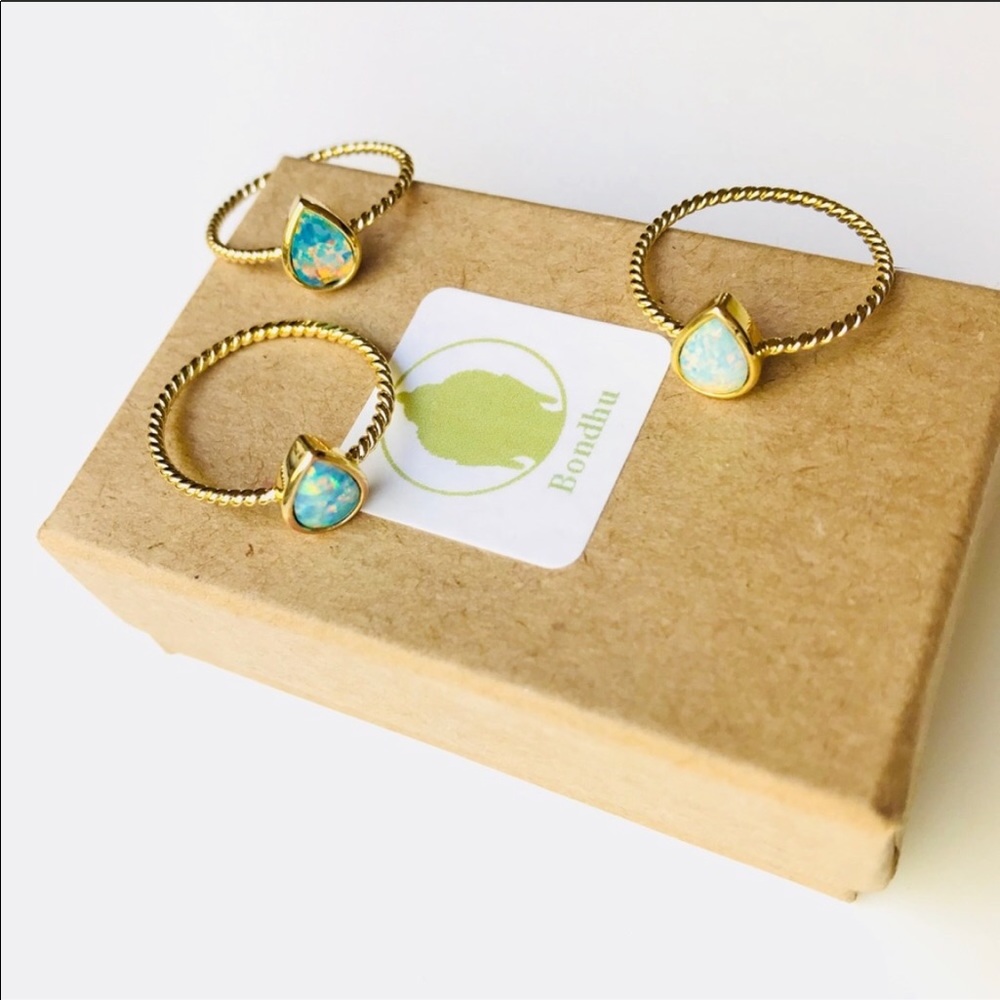 Blue Fire Opal Dainty Gold Ring